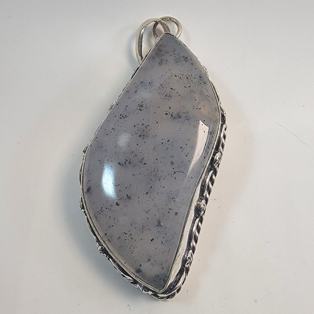 Handmade Dendritic Agate Pendant Necklace with Sterling Silver Jewelry Design